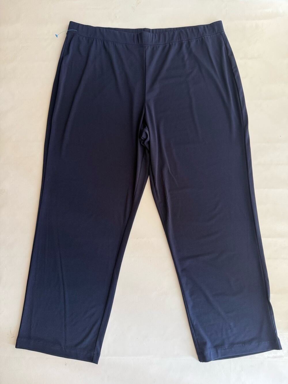 Susan Graver Women Navy Blue Wide Leg Elastic Waist Polyester Spandex Pants